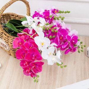 Dekorativa blommor konstgjorda blad orkidé simulering plast phalaenopsis bröllopspografi blomma arrangemang hem trädgård el dekoration