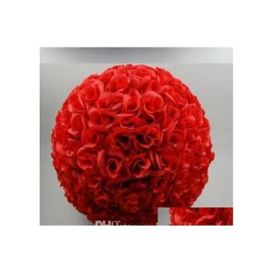 装飾的な花の花輪30 cm 12人工暗号化ローズシルクフラワーキスボールハンギングボールクリスマス飾りウェディングDHQTJ