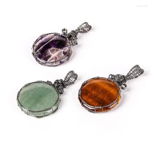 Pendant Necklaces 1pc Natural Austrian Crystal Stone Tree Of Life Pendants Handmade Round Winding Women's Jewelry Making DIY Necklace