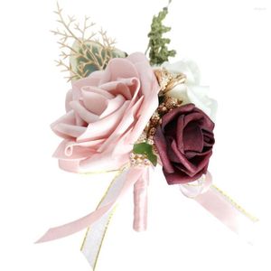 Decorative Flowers Artificial Corsage Wrist Flower Wedding Accessories For Grooms Bridal Groomsmen Bridesmaids Drop