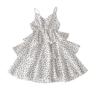 Flickaklänningar Polka Beach Neck Princess Kids Clothes V Heart Ruffled Layered Slip Toddler 1-6 Girls Sleeveless Print Baby Wedding Dress