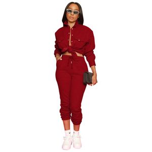 Designer Women Tracksuits Fall Winter Sweatsuits Long Sleeve Turn-down Collar Shirt and Pants Two Piece Sets Solid Outfits Casual jogger suits Sporswear 8374