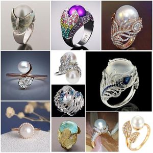Rings de cluster Luxury simulou Pearl Leaf Gold for Women Jewelry Drop Anel ANILLOS BAGUES FEMME Declaração L4P038
