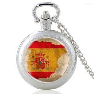 Cep saatleri benzersiz İspanyol bayrağı desen vintage kuvars erkek kadın cam kubbe kolye kolye saat saat hediyeler