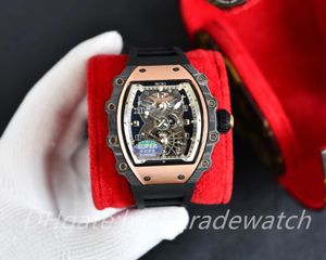 Relógio masculino Montre De Luxe mecanismo automático movimento fibra de carbono caixa pulseira de borracha fivela borboleta relógio RICRO designer
