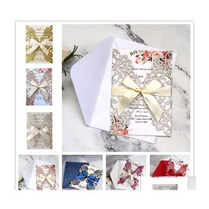 Biglietti d'auguri 10 Stili Invito a nozze romantico Carta personalizzata Openwork Pizzo Glitter Taglio laser Decorazione Drop Delivery Home G Dhtf5