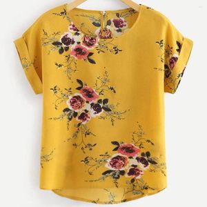 Polos Polos Summer Fashion Floral Print Bluzka Pullover Ladies O-Neck TEE TEE Kobieta koszulka krótkiego rękawu Blusas Femininas Ubranie