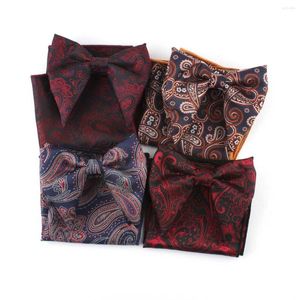 Bow Ties 1Set Men's Handkerchief And Tie Knot Set Polyester Silk Jacquard Retro Gentleman Suit Pocket Square For Party Business