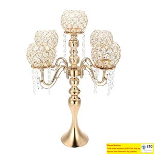 5 arm Crystal Candle Holder Wedding Candelabra Centerpieces Center Table Candlesticks Party Decor Lantern stand SilverGold event decor449