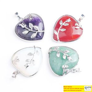 Wojiaer Love Heart Gem Stones Charm Pendant Vohemian Style Women Jewellery天然ターコイズラピスラズリクリスタルストーン