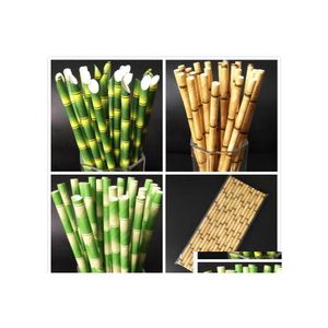 Drinking Straws Paper Sts 19.5Cm Disposable Bubble Tea Thick Bamboo Juice St 25Pcs/Lot Ecofriendly Milk Birthday Wedding Party Drop Dhgng