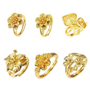 Bröllopsringar mxgxfam smycken blommor (justerade) för kvinnor 24 k ren guldfärg nickelfri xp