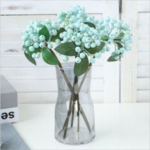 Decorative Flowers Home Table Art Decor Artificial Plastic Foam Blue Berry 30cm Mint Green 9 Colors 5 Pieces Wedding Holiday Party Favor