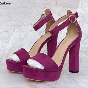 Sukeia Women Ankle Strap Sandals Faux Suede Chunky Heels Open Toe Beautiful Purple Party Shoes Ladies Us Us Plus Size 5-20