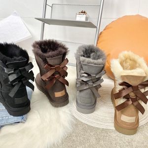 Australia klasyczne ciepłe buty damskie mini pół śniegu buty but Aus U5854 Winter Ug Pełny futro puszyste futrzane satynowe kostki australijskie botki