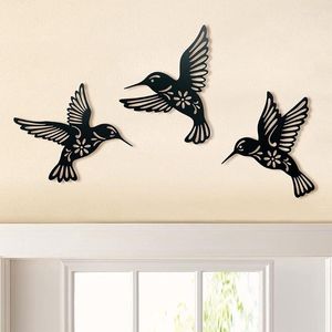 Naklejki ścienne 3 sztuki metalowy hummingbird Dekoracja sztuki pusta Żelazna czarna ptak rzeźba wiszące ozdobne ozdoby domowe M68E