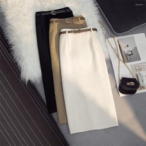 Skirts Solid High Waist Women Autumn Winter 2023 Straight Knee-Length Elegant Office Lady Outwear Clothing Top Quality