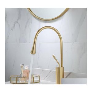 Rubinetti per lavabo da bagno Rubinetto per lavabo Miscelatore in ottone dorato spazzolato Costruzione in rame massiccio Rubinetti per rubinetti in stile nord Europa semplice Drop Delive Dhcgw