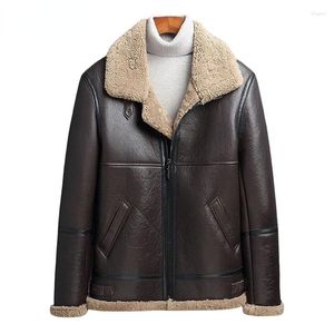 Mäns jackor vinter 2023 män shearling förtjockar termisk äkta läder mode kappa hög kvalitet päls fleece foder kläder