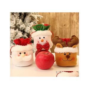 Party Favor Ups Christmas Candy Bag Gift DString V￤skor Santa Claus Snowman Elk Xmas Tree Decoration Apple Pouch Drop Delivery Home GA DHSRM