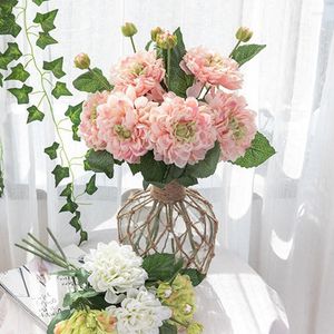 Dekorativa blommor 2 huvuden Dahlia gren Fake Flower Wedding Party Decoration Christmas Pink Room Decor Fleurs Artificielles