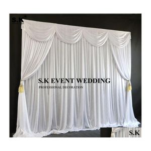 Party Decoration 3x Black White Ice Silk Wedding Backdrop Curtain med Swag Drapery Stage Bakgrund PO BOOTH EVENT Drop Delivery Ho Dhnhm