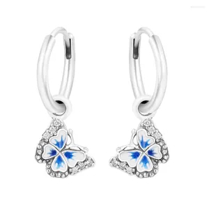 Brincos de argola Butterfly azul 2023 jóias de prata de primavera para feminino para festas de casamento DIY