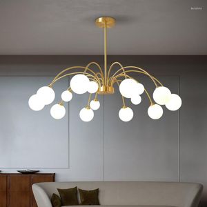 Ljuskronor Nordic LED Pendant Lamp Gold Luster Glass Boll Tak Hängande ljuskronorbelysningsdekor för levande matsal Kök Island