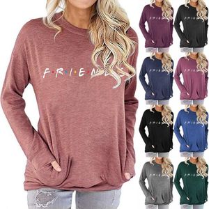 Kadın Hoodies Sweatshirt Sakiller Harajuku Hoodie Cep Polar arkadaşlar mektuplar Yuvarlak Boyun Uzun Kollu T-Shirt Sweatshirt Fem