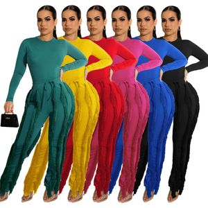 Fall Winter Women Designer Tracksuits Long Sleeve Bodysuits and Tassels Pants Two Piece Sets Outwork Sportswear Casual Jogger suits Solid Sweatsuits 8391