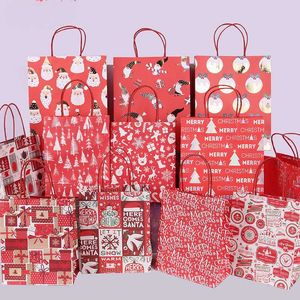 Christmas Decorations 1pc Kraft Paper Merry Gift Bags Xmas Tree Snowflake Pattern Candy Box Year Kids Favors Packaging Handbag