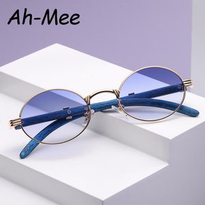 Sonnenbrillenrahmen Oval Steampunk Kleine Sonnenbrille für Frauen Männer Markendesigner Metall Farbverlauf Blau Punk Sonnenbrille feminino de sol 230113