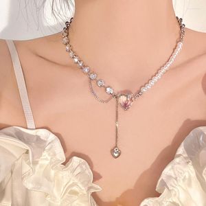 Choker Elegant Rhinestone Pearl Necklace Love Heart Flower Futterfly Pendant For Women Party som bär tillbehörsmycken gåvor