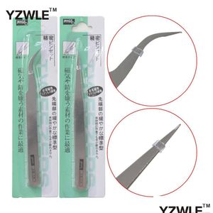 Eyebrow Tools Stencils Wholesale Yzwle 1 Pc Sliver Handle Stainless Steel Eyelash Nail Art Curved Straight Tweezers Tool For Picking Dh20V