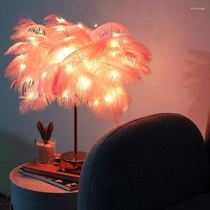 Night Lights USB Fairy Feather Table Lamp Desk Decoration Small Light Living Room Party Christmas Wedding Girl Bedroom