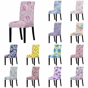 Chair Covers Colorful Flowers Cover Stretch For Kitchen Modern Removable Universal Seat Elastic Slipcover