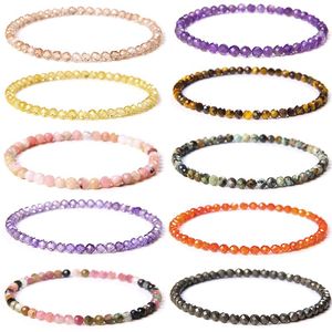 Strand Beaded Strands 4mm Faceted Natural Stone Zircon Beads Bracelet Shiny Small Tourmaline Amethyst Quartz Yoga Jewelry For Women Men