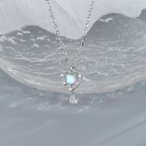 Kedjor Panjbj Silver Color Love Heart Necklace Zircon Moonstone Water Droplet Romantic Jewets Birthday Present