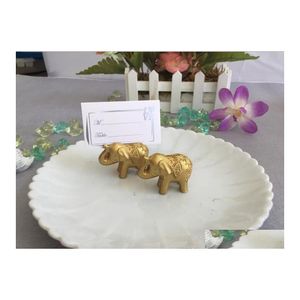 Andra festliga festf￶rs￶rjningar Lucky Harts Gold Elephant Place Card Holders Business Holder Golden Wedding Decoration Favors for Gue DHJB1