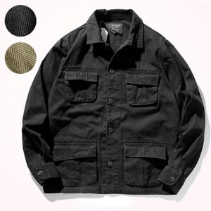 Men's Casual Shirts American Coat Men's Retro Khaki Fishbone Woven Military Style Outerwear Jacket