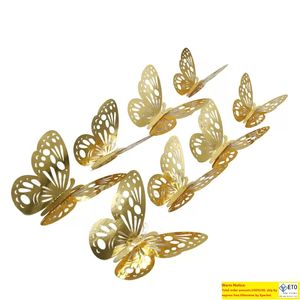 12pcslot 3d Hollow Butterfly Wall Sticker decoração de borboletas decalques Diy casa removível decoração de decoração de festas de casamento quarto de crianças quarto