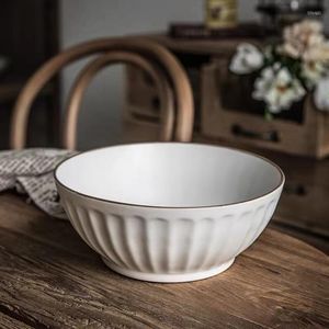 Bowls Simple And Elegant White Ceramic Soup Bowl Three-dimensional Body Painting Hook Edge Restaurant Household Tableware Vajilla