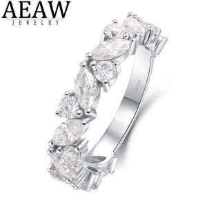 Anelli di nozze 2 02ctw D Color Round Marquise Ring Helf banda 10k White Gold Engagement for Women 230113