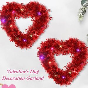 Decorative Flowers 1m 10 LED Wreath Pendant Party Ornaments Red Heart Fairy Lights Battery Powered Engagement Props Valentine Day Decoration