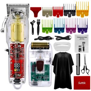 Electric Shavers Transparent Professional Rechargeable Hair Clipper Shaver Grooming Kit Trimmer Beard Razor Cutting Machine Men LCD 230113