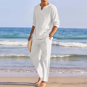 Men's Tracksuits Spring/Fall Men's Cotton Linen T-shirt Shorts Two-piece White Shirt Tracksuit Vintage Suit Street Wear