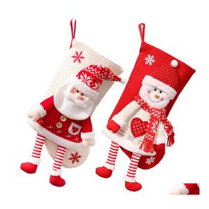 Рождественские украшения UPS носки для носка вязаная тройная снеговика Санта -Клаус подарки EVE Candy Nops Оптовые капли доставки дома сад DHJ28