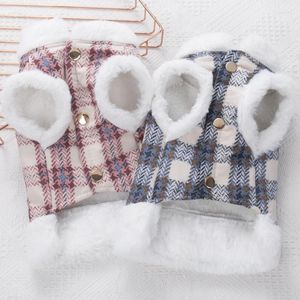 Dog Apparel Pet Cat Clothes Vest Cotton Thick Warm Soft Waterproof Plaid Shirt Autumn Winter Accessories Items Small Medium