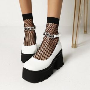 Sukienka buty oeing damskie metalowy łańcuch Lolita MEAL BETLE GOTHIC PUNK PUMPS Platforma Chunky High Heel Creepers Japońskie harajuku 2023