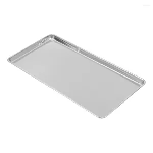 Placas Placas de bandeja que serve aço inoxidável aço metalpan pratos de panificação de jantar de jantar de cozinha retangular cozinha pizza de forno de acampamento